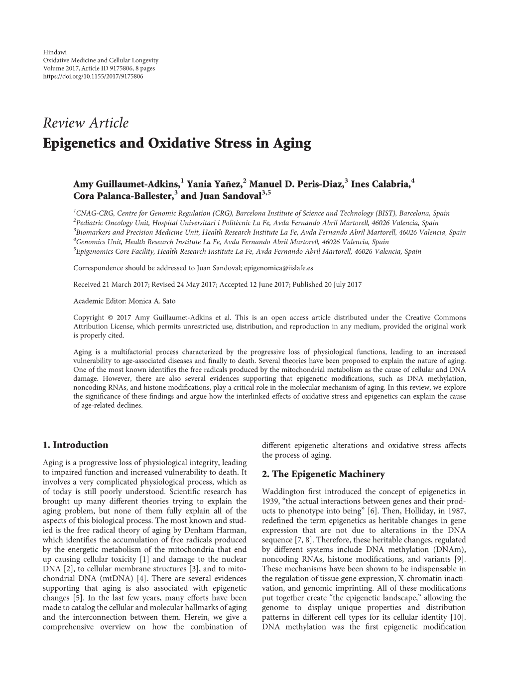 Review Article Epigenetics and Oxidative Stress in Aging