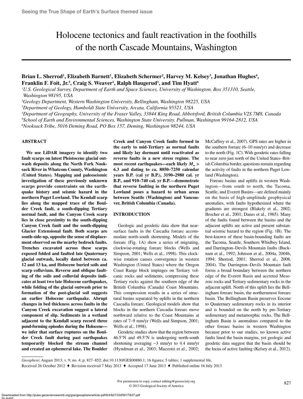 Holocene Tectonics and Fault Reactivation in the Foothills of the North Cascade Mountains, Washington