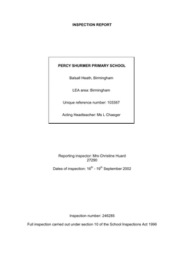 Inspection Report Percy Shurmer Primary School