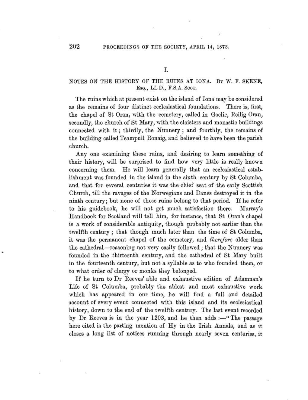 Notes on the History of the Ruins at Iona. by W. F. Skene, Esq., Ll.D., F.S.A