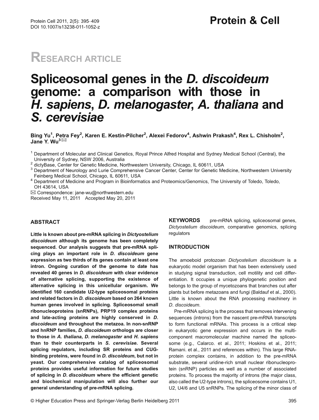 Spliceosomal Genes in the D. Discoideum Genome: a Comparison with Those in H