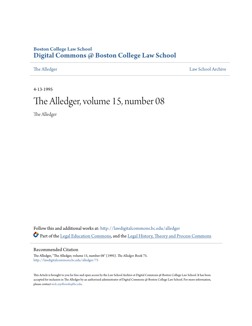 The Alledger, Volume 15, Number 08 the Alledger