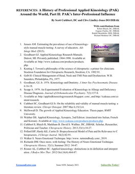 REFERENCES: a History of Professional Applied Kinesiology (PAK) Around the World, Part II: PAK’S Inter-Professional Influence