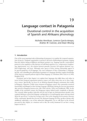 Language Contact in Patagonia Durational Control in the Acquisition of Spanish and Afrikaans Phonology