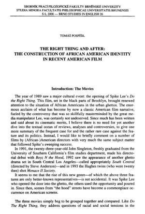The Construction of African American Identity in Recent American Film