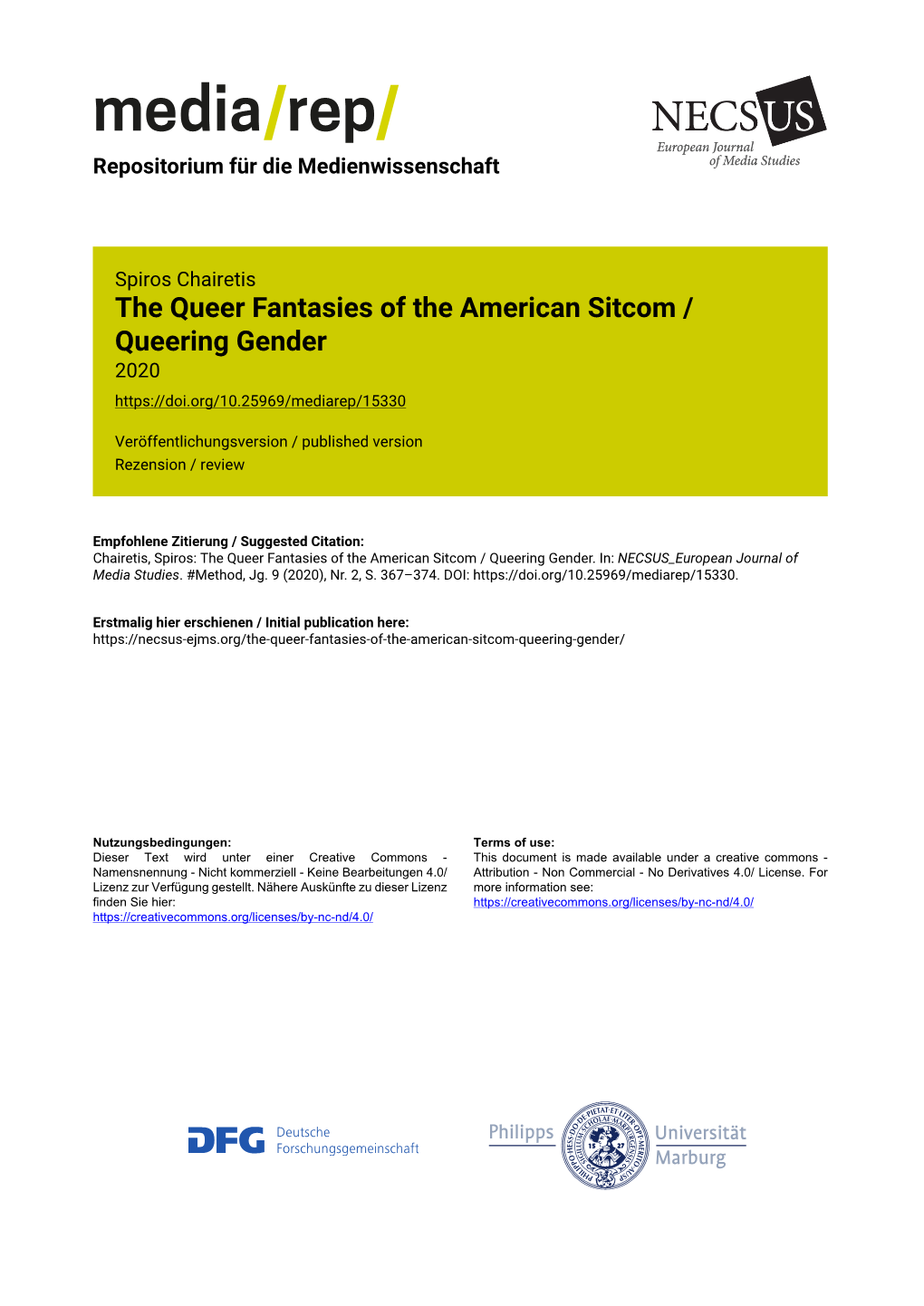 The Queer Fantasies of the American Sitcom / Queering Gender 2020