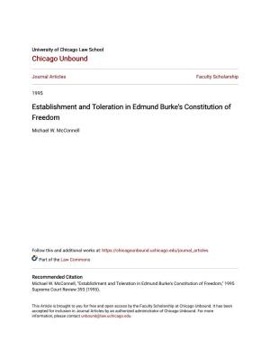 Establishment and Toleration in Edmund Burke's Constitution of Freedom