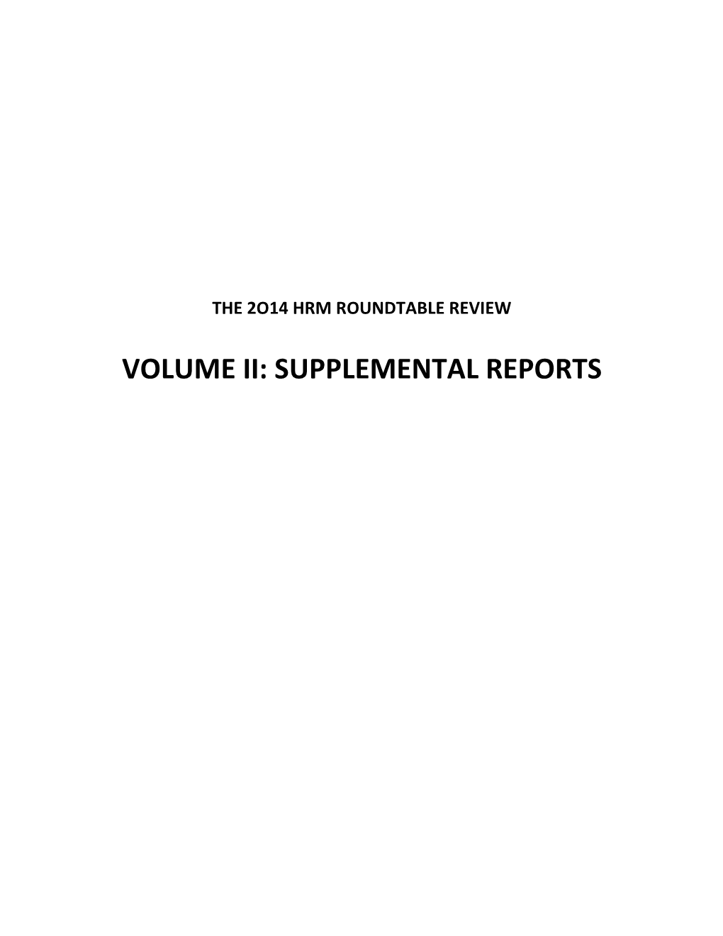 Volume Ii: Supplemental Reports