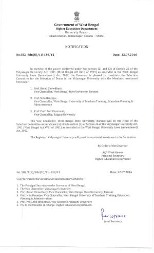 Government of West Bengal Higher Education Department University Branch Bikash Bhavan, Bidhannagar, Kolkata -700097