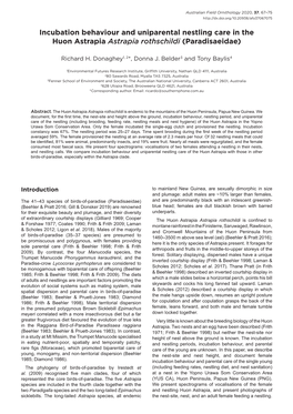 Incubation Behaviour and Uniparental Nestling Care in the Huon Astrapia Astrapia Rothschildi (Paradisaeidae)