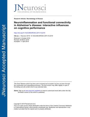 Neuroinflammation and Functional Connectivity in Alzheimer's Disease: Interactive Influences on Cognitive Performance