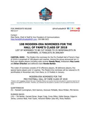 108 Modern-Era Nominees for the Hall of Fame's Class Of