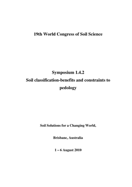 19Th World Congress of Soil Science Symposium 1.4.2 Soil Classification