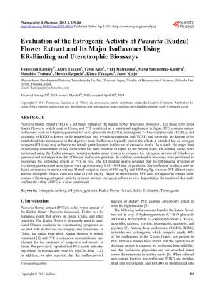 Evaluation of the Estrogenic Activity of Pueraria (Kudzu) Flower Extract and Its Major Isoflavones Using ER-Binding and Uterotrophic Bioassays