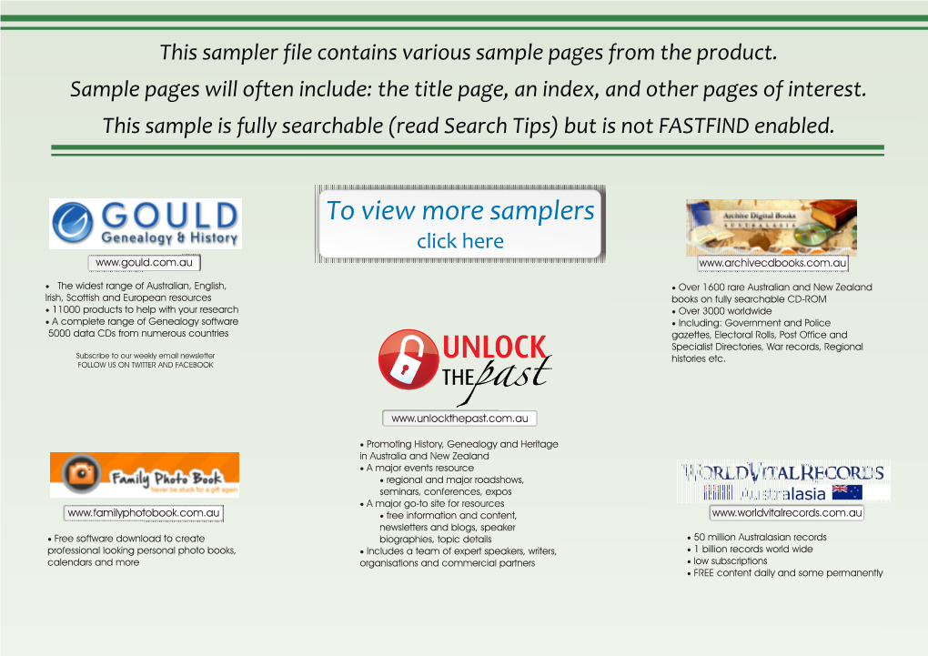 This Sampler File Contains Various Sample Pages from the Product. Sample Pages Will Often Include: the Title Page, an Index, and Other Pages of Interest