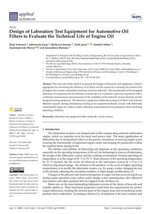 Design of Laboratory Test Equipment for Automotive Oil Filters to Evaluate the Technical Life of Engine Oil