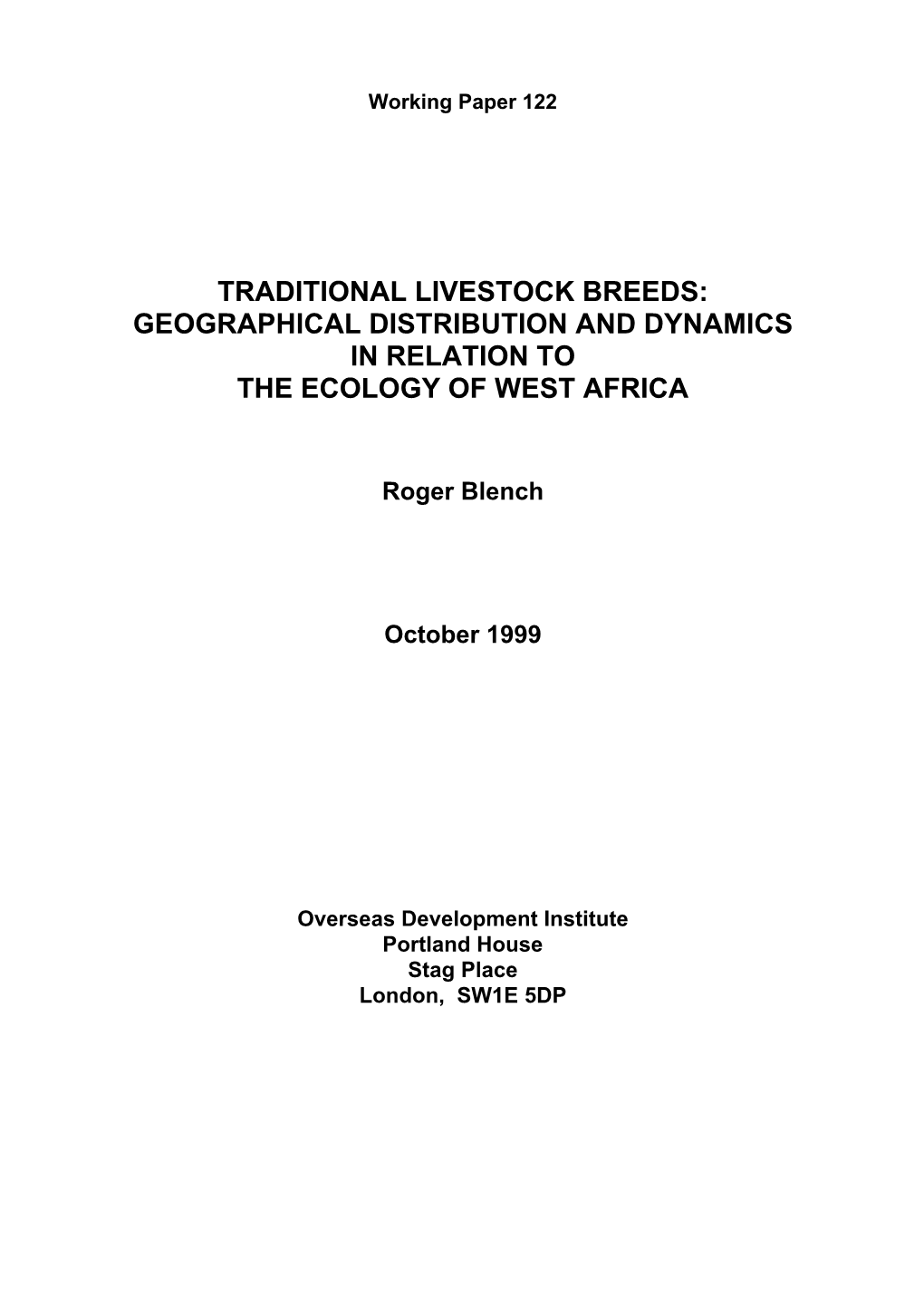 Traditional Livestock Breeds: Geographical Distribution and Dynamics in Relation to the Ecology of West Africa