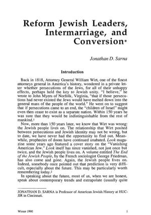 Reform Jewish Leaders, Intermarriage, and Conversion*