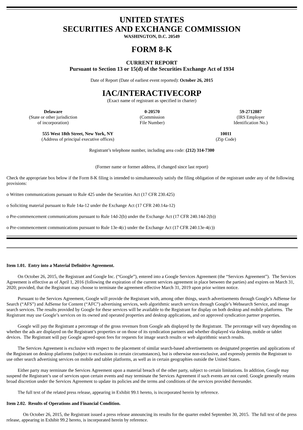 United States Securities and Exchange Commission Form