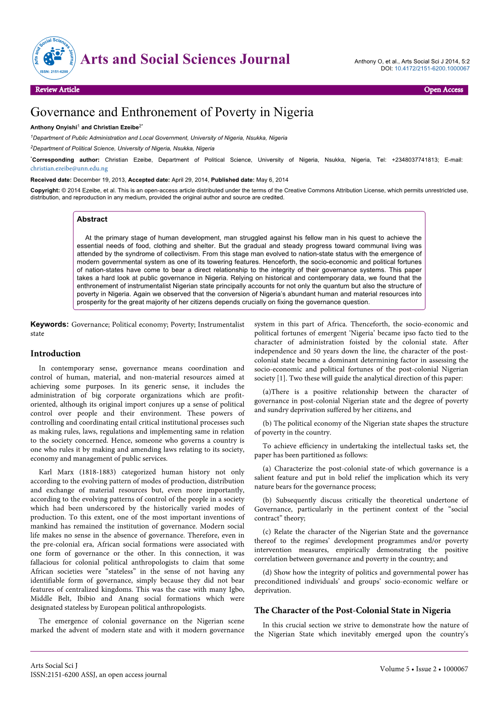 Governance and Enthronement of Poverty in Nigeria