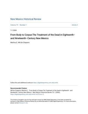 From Body to Corpse:The Treatment of the Dead in Eighteenth– and Nineteenth–Century New Mexico