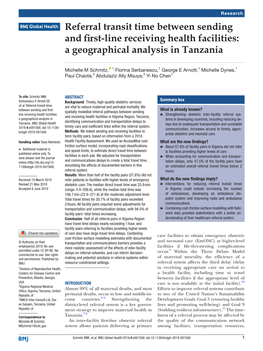 Referral Transit Time Between Sending and First-Line Receiving Health Facilities: a Geographical Analysis in Tanzania