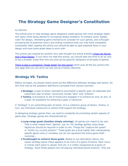 The Strategy Game Designer's Constitution