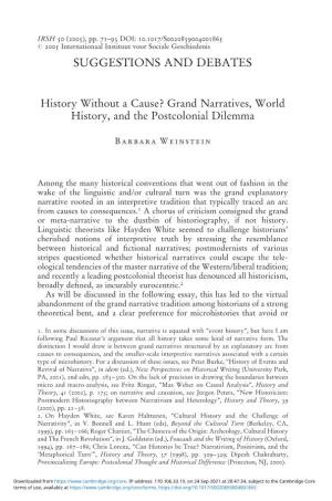 Grand Narratives, World History, and the Postcolonial Dilemma