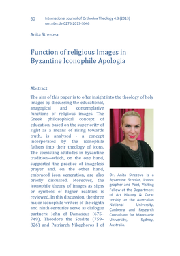 Function of Religious Images in Byzantine Iconophile Apologia