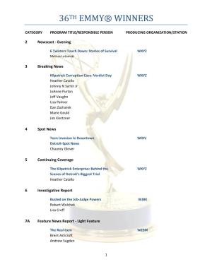 36Th Emmy® Winners