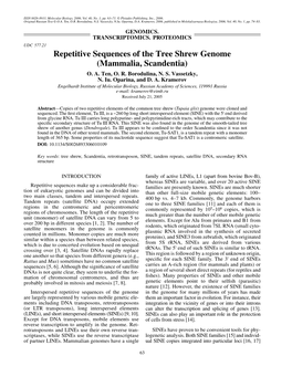 Repetitive Sequences of the Tree Shrew Genome (Mammalia, Scandentia) O