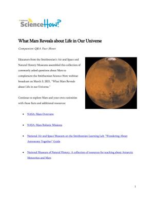 Companion Q&A Fact Sheet: What Mars Reveals About Life in Our