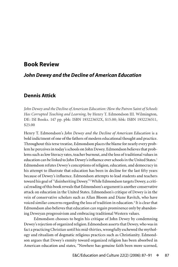 Book Review: John Dewey and the Decline of American Education ♦ 89