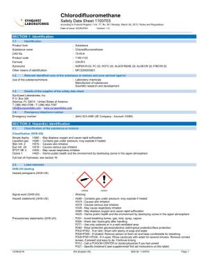 Chlorodifluoromethane Safety Data Sheet 1100703 According to Federal Register / Vol