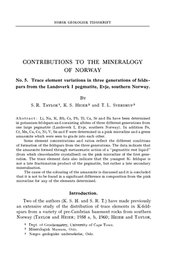 Contributions to the Mineralogy of Norway