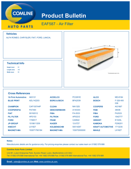 Product Bulletin EAF587 - Air Filter