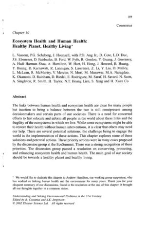Ecosystem Health and Human Health: Healthy Planet, Healthy Living *