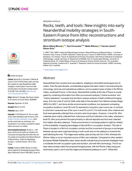 Rocks, Teeth, and Tools: New Insights Into Early Neanderthal Mobility Strategies in South- Eastern France from Lithic Reconstructions and Strontium Isotope Analysis