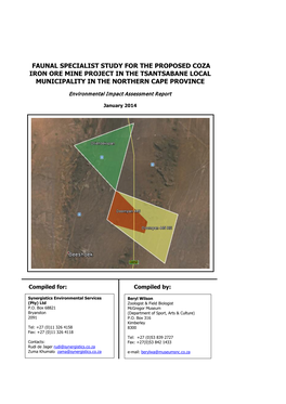 Faunal Specialist Study for the Proposed Coza Iron Ore Mine Project in the Tsantsabane Local Municipality in the Northern Cape Province