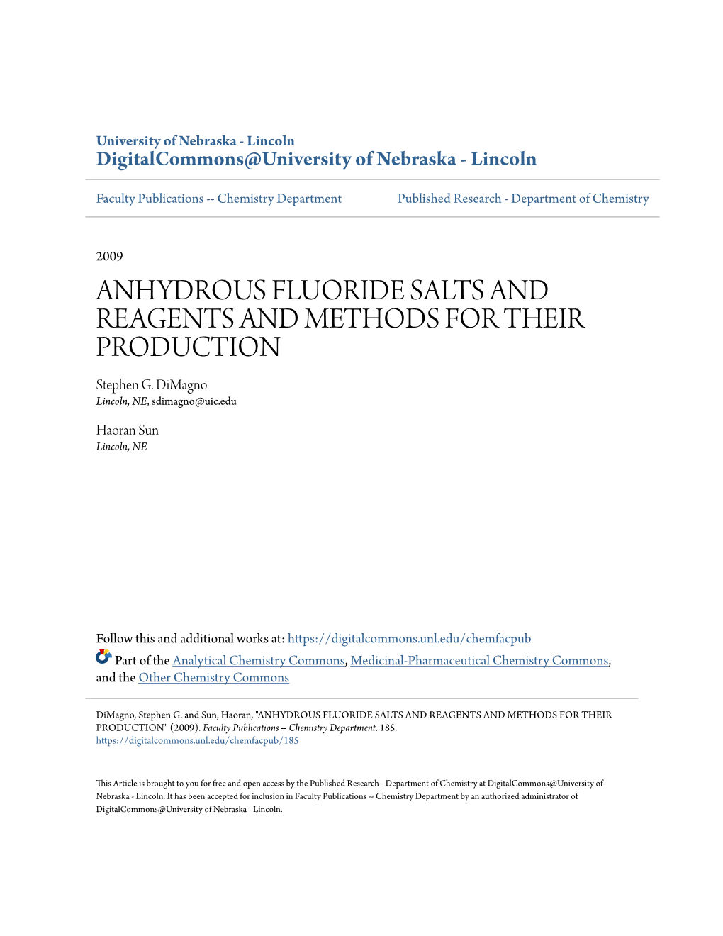 ANHYDROUS FLUORIDE SALTS and REAGENTS and METHODS for THEIR PRODUCTION Stephen G