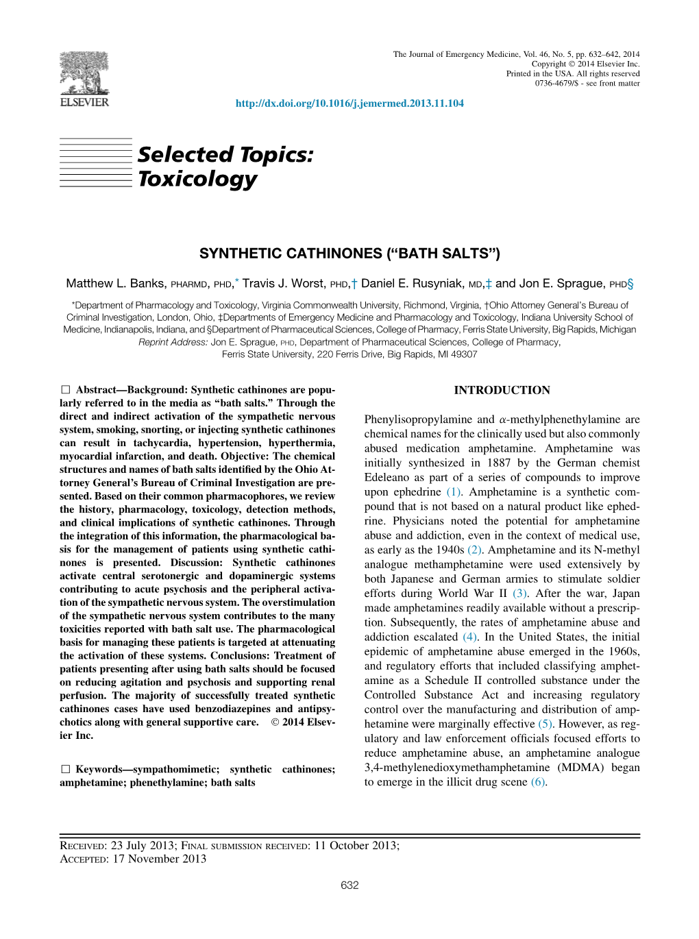 Synthetic Cathinones (``Bath Salts'')