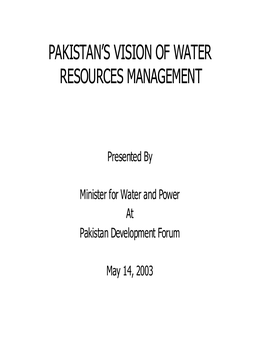 Pakistan's Vision of Water Resources Management