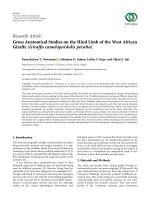 Research Article Gross Anatomical Studies on the Hind Limb of the West African Giraffe (Giraffa Camelopardalis Peralta)
