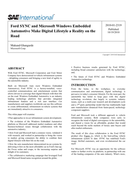 Ford SYNC and Microsoft Windows Embedded Automotive Make Digital