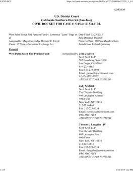 CIVIL DOCKET for CASE #: 5:15-Cv-01334-HRL