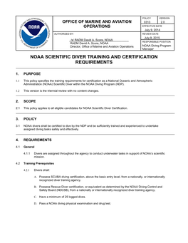 "OMAO 0313: NOAA Scientific Diver Training and Certification