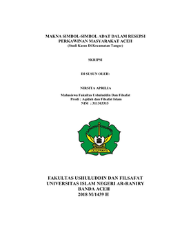 Fakultas Ushuluddin Dan Filsafat Universitas Islam Negeri Ar-Raniry Banda Aceh 2018 M/1439 H