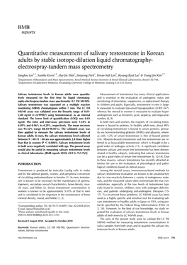 Quantitative Measurement of Salivary Testosterone in Korean Adults by Stable Isotope-Dilution Liquid Chromatography- Electrospray-Tandem Mass Spectrometry