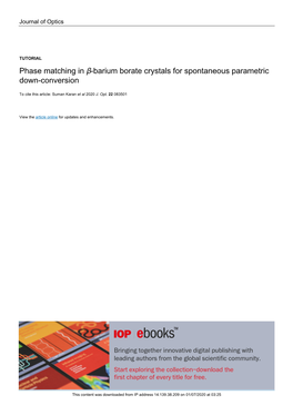 Phase Matching in -Barium Borate Crystals for Spontaneous Parametric
