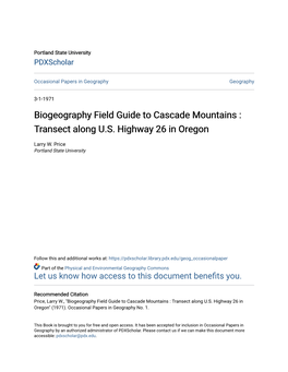 Biogeography Field Guide to Cascade Mountains : Transect Along U.S